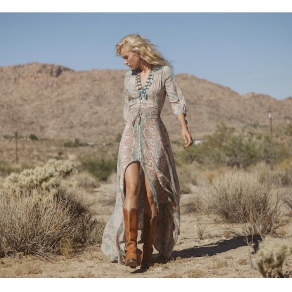 Spell Boho Blossom Gown Maxi Dress Sage Medium Original